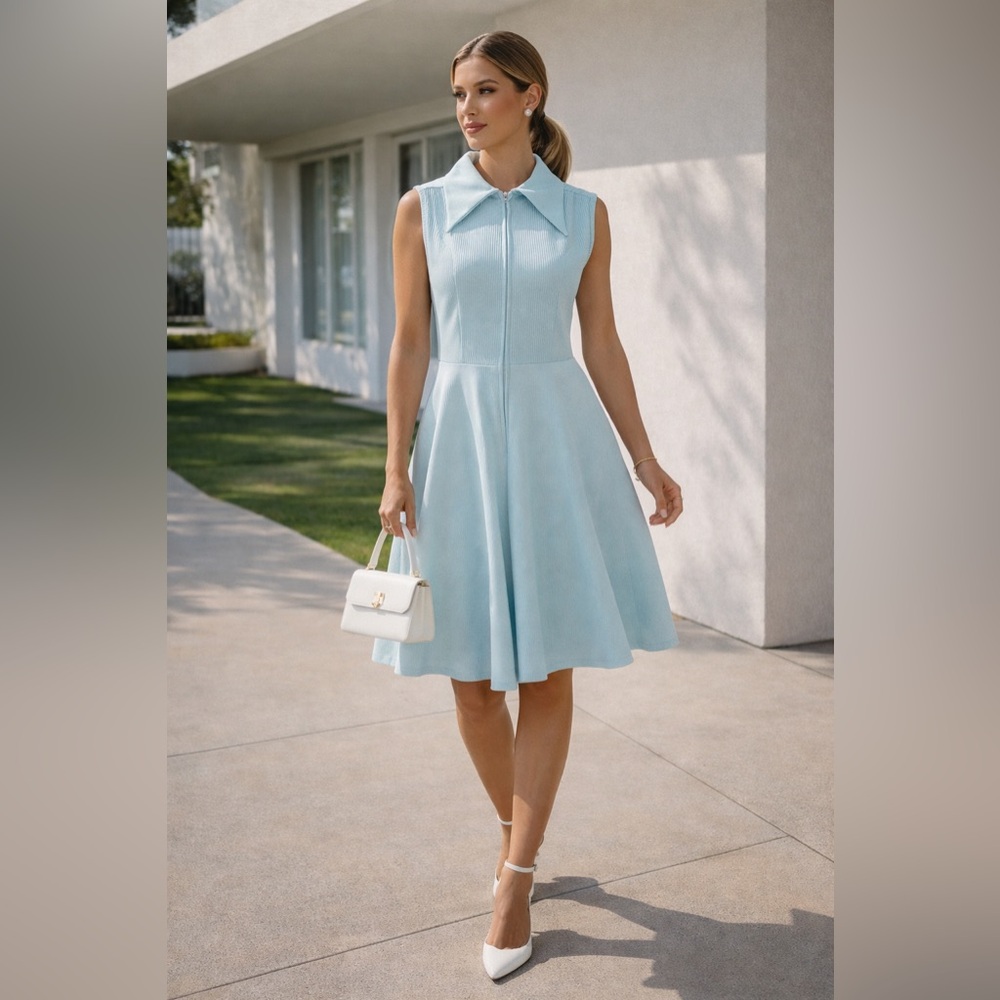 Vintage Jonathan Logan Bleeker Street Pastel Blue A-Line Zip Front Dress